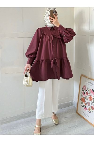 MOONSC Cămașă casual din tricot cu fundă