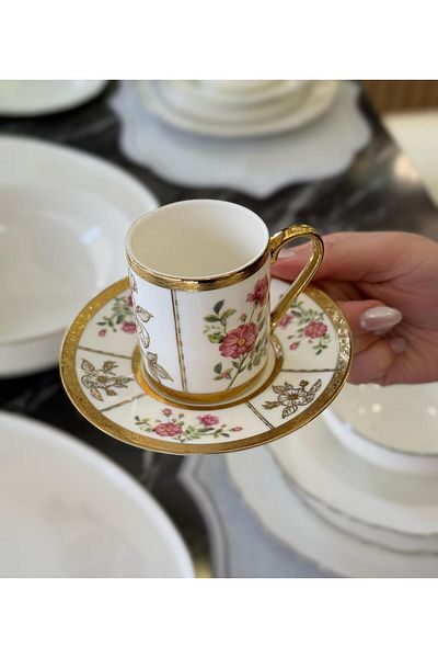 Onedekor Set of 6 Porcelain Rose Epoque Coffee Cups