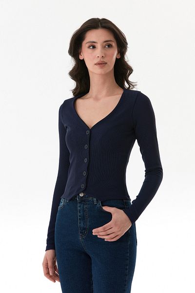 Fulla Moda Buttoned V-Neck Corded Cardigan