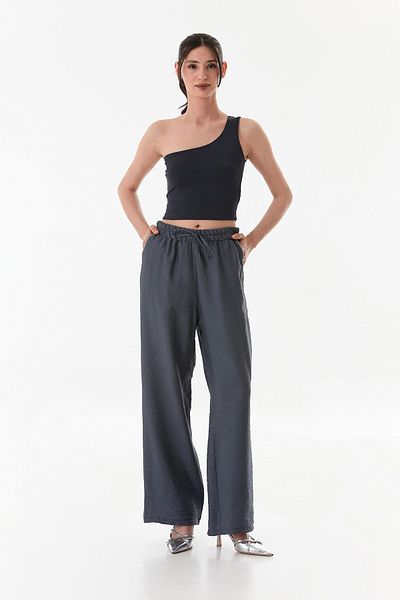 Fulla Moda Palazzo Trousers with Pocket Stone Detail and Elastic Waist