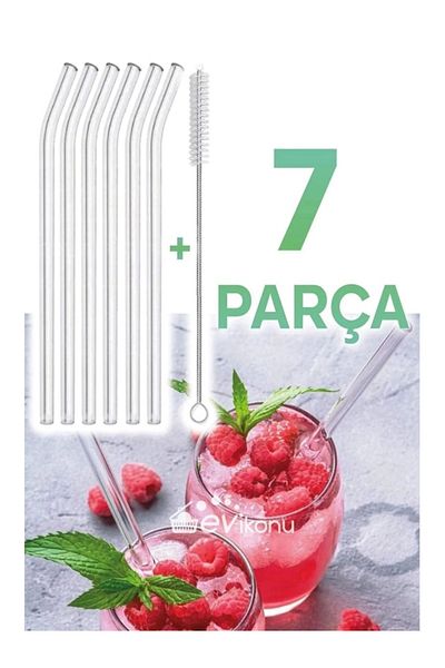 SAVORYHOME 6 Pieces Clear Glass Curved Straws And Cleaning Brush Cocktail Presentation Straws Washable