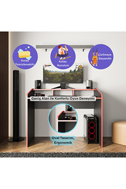Bimossa Zuko S8280 Oyuncu Masası Siyah Kırmızı 117 Cm