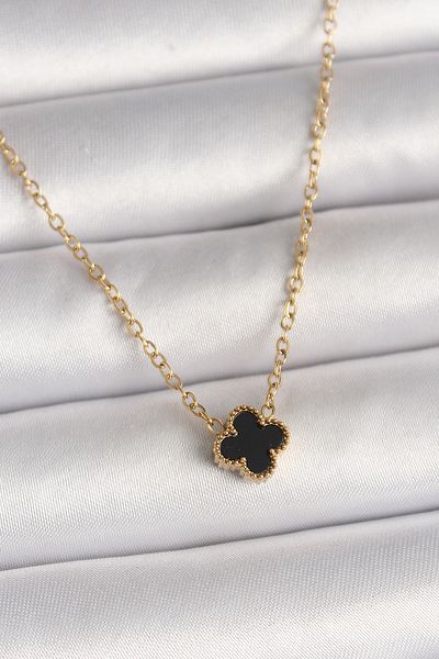 BESKAR 316L Steel Gold Color Black Clover Model Women's Necklace