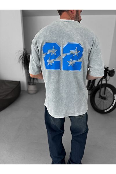 BYBASICMAN Light Gray 22 Printed Washed Oversize T-Shirt Pm-095