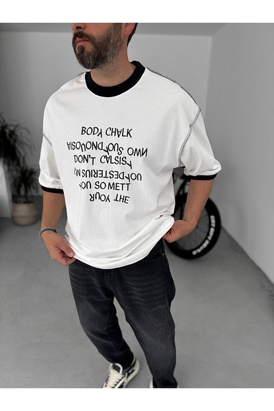 BYBASICMAN Black Reverse Text Printed Oversize T-Shirt Bs-003