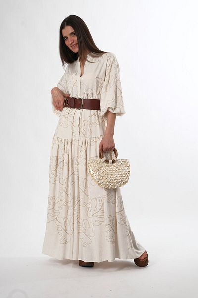 ABBRA Rochie casual de damă cu guler cu mâneci cu balon