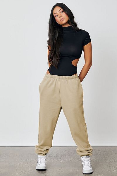 Madmext Beigefarbene Oversize-Jogginghose für Damen mit elastischem Bund Mg1235