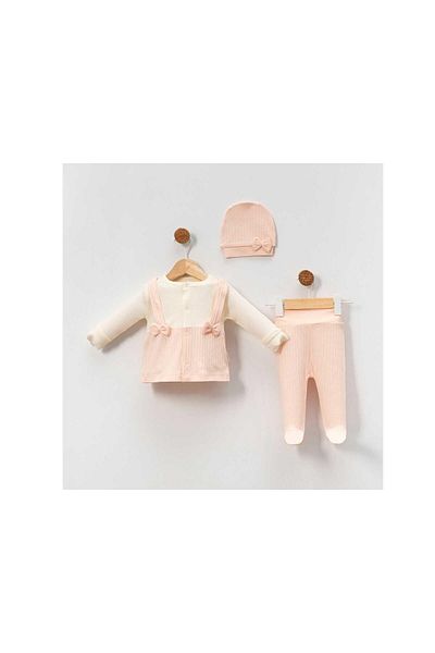 TRENDİMİZBİR Baby Girl Salmon Slopet Strap 3-Piece Bodysuit Set Hospital Discharge Set