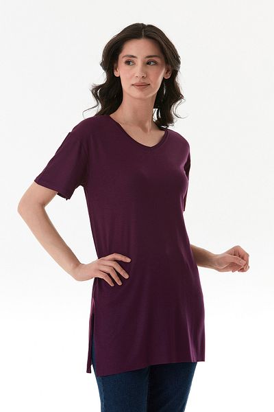 Fulla Moda Tricou de bază lycra cu decolteu în V, cu fante laterale