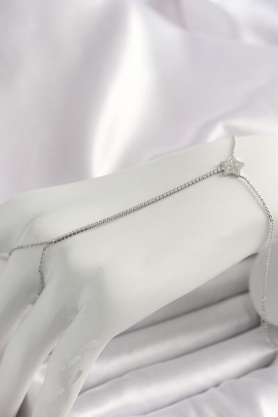 E NATIONAL Brass Silver Color Waterway Zircon Stone Star Model Women's Şahmeran