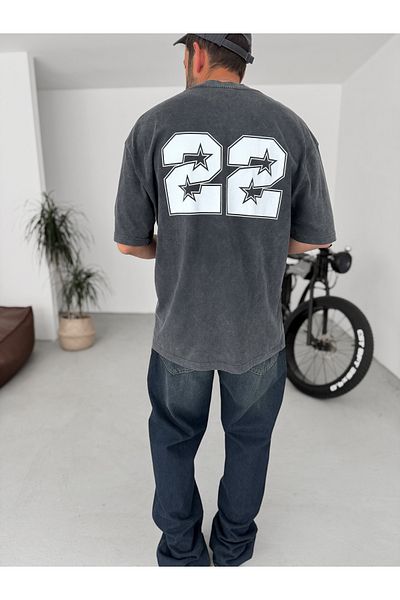 BYBASICMAN Black 22 Printed Washed Oversize T-Shirt Pm-095