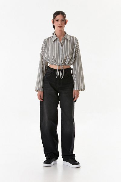Fulla Moda Cămașă crop cu dungi în față