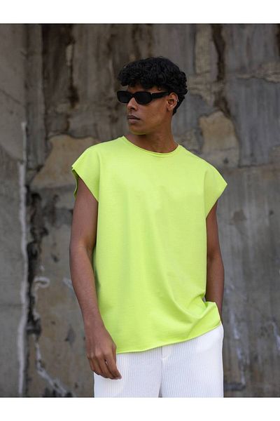 THIMOON Men's Black Sleeveless Back Printed T-Shirt Oversize Sports Undershirt