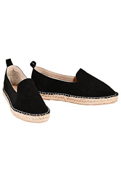 NOOSY Women's Black Genuine Leather Handmade Espadrille