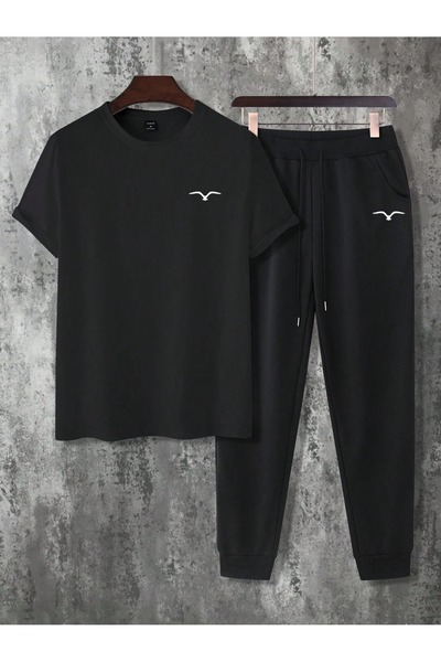 MEİLİFENG Men's Black Line Hardcore Paris Printed Oversize Tracksuit Set