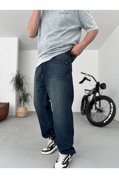 BYBASICMAN Navy Blue Washed Baggy Pants Gj-16668/16713