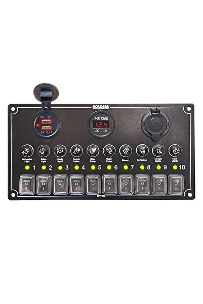 Somay Store Tekne Switch Panel 10 Lu Usb Voltmetre Şarj Soketli 12-24v 125x240mm