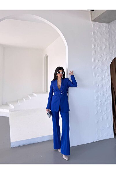 BARG FASHION Kadın Kemerli Ceket Pantalon Takım