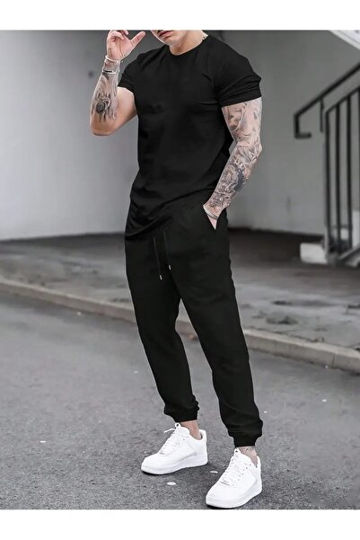 MEİLİFENG Men's Oversize Solid Color Unprinted T-Shirt-Shorts Suit