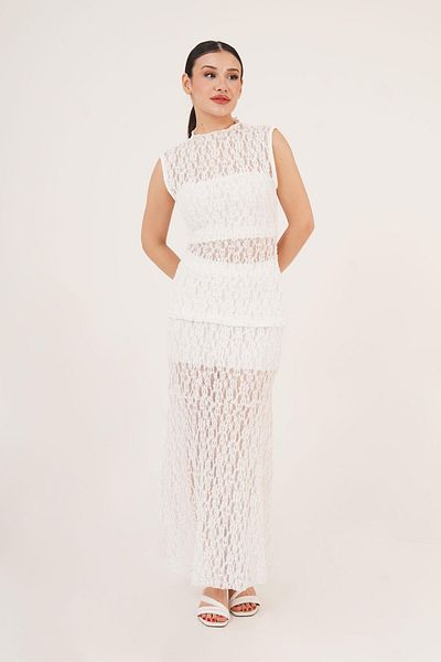 Hipo Trend High Waist Romantic Lace White Long Skirt