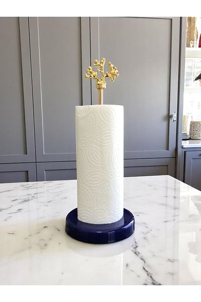 ferayhome Paper Towel Holder Roll Napkin Holder Kitchen Accessory Ceramic Navy Blue Gold Coral - Feray Home