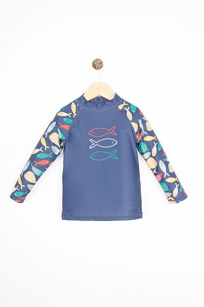 LOSAN Long Sleeve Fish Pattern Crew Neck Soft Stretchy Quick Dry Baby Boy Swimwear