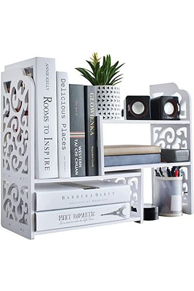 Generic Small Desktop Bookshelf For Storage, Mini Cute White Office Desk Shelves, Versatile Organizer