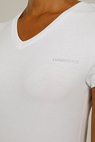 lumberjack Γυναικείο κοντομάνικο μπλουζάκι Ct132 Basic Modal V Neck Λευκό