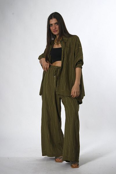 ABBRA Women's Cotton Oversize Shirt Set with Side Slits