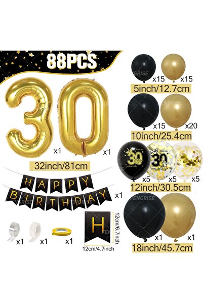 Choice Other 30 Black Gold Balloon Garland Arch Kit Happy 18 30 40 50 Year Ol...