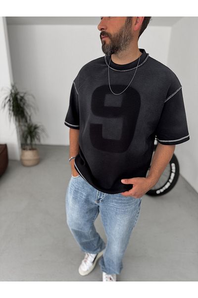 BYBASICMAN Black Waffle 9 Washed Oversize T-Shirt Bs-007