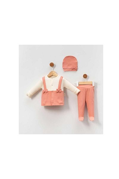 TRENDİMİZBİR Baby Girl Orange Slopet Strap 3-Piece Bodysuit Set Hospital Discharge Set