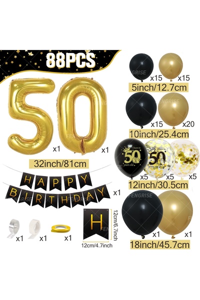 Choice Other 50 Black Gold Balloon Garland Arch Kit Happy 18 30 40 50 Year Ol...