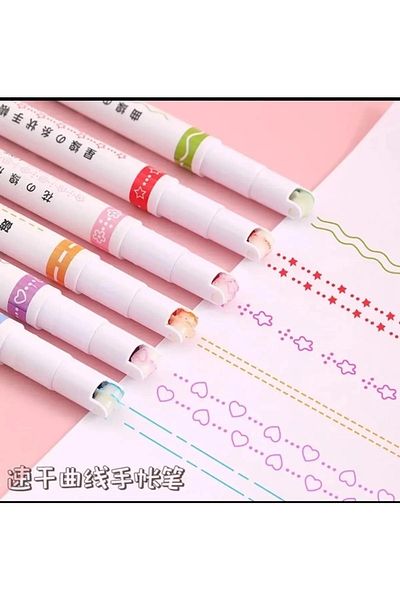 Fobinote Patterned Cylinder 6 Shaped Drawing Pen Set of 6 - Carne Gift - Gift