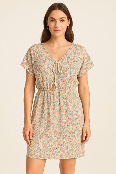 İYİBU Mini rochie de plajă din bumbac peste costum de baie Tesmay - imprimeu floral colorat