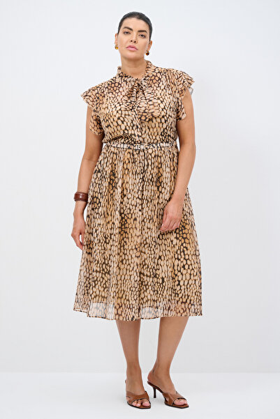 Love My Body Leopar Desenli Şifon Elbise