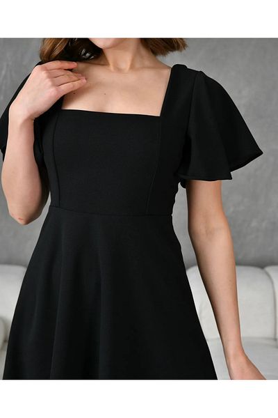 CemBebe Rochie midi cu guler pătrat cu mâneci negre