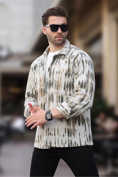Madmext Ανδρικό πουκάμισο Fleece 6750 - Χακί στάμπα και μονή τσέπη