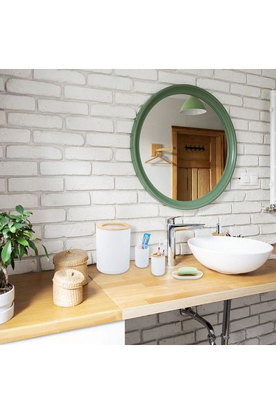 Relaxdays bathroom accessory set, toilet brush, trash can, soap dispenser, toothbrush holder, glass