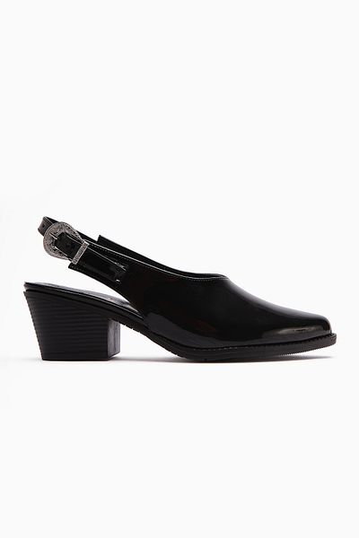Limoya Emira Black Patent Leather Pointed Toe Closed Front Women's Sandals