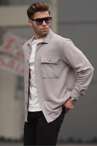 Madmext Dyed Gray Plain Lumberjack Men's Shirt 6721