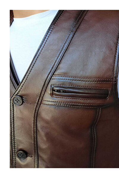 Savran Deri Brown Men's Classic Genuine Leather Vest