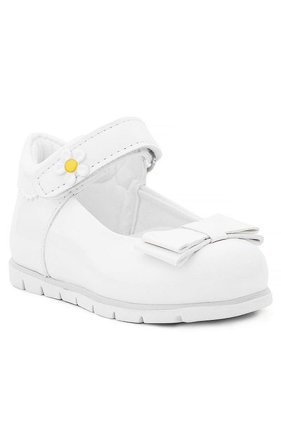 Rakerplus White Patent Leather Bow Daisy Detailed Baby Girl Ballerina Shoes