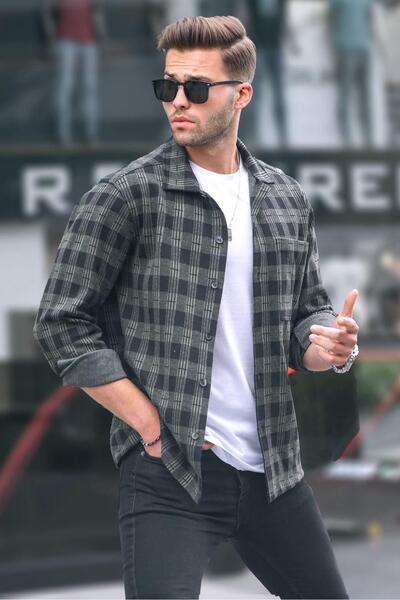 Madmext Khaki Plaid Regular Fit Men's Shirt 6714