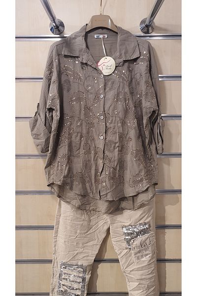 Park Moda Leaf Pattern Sequin Embroidered Shirt