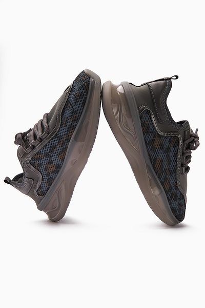 Limoya Pantofi sport de damă Erona Gri cu model leopard din piele lăcuită