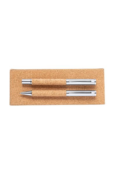 GiftExpress Metal pen and rollerball set with cork in Odegor gift box