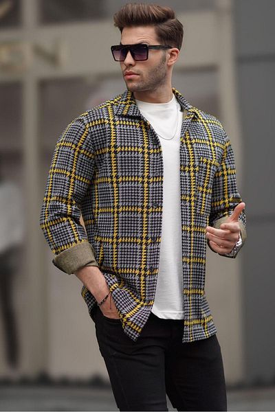 Madmext Gelb kariertes Holzfällerhemd für Herren 6715
