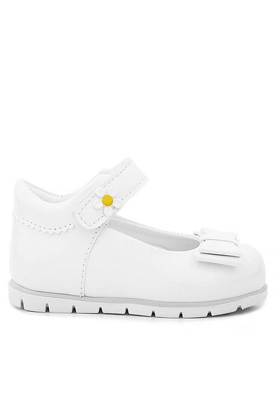 Rakerplus White Patent Leather Bow Daisy Detailed Baby Girl Ballerina Shoes