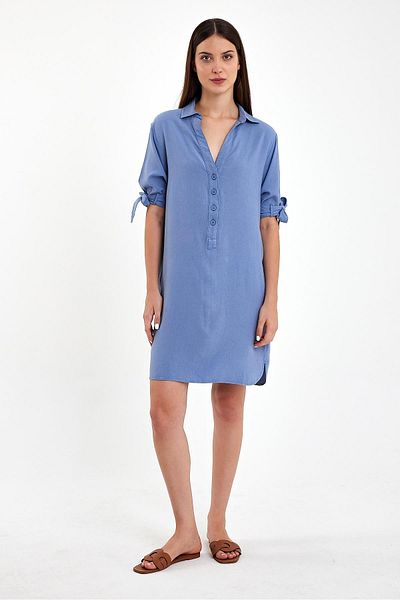 VENA Rochie de in Marissa - albastru cer, nasture fata, maneca scurta